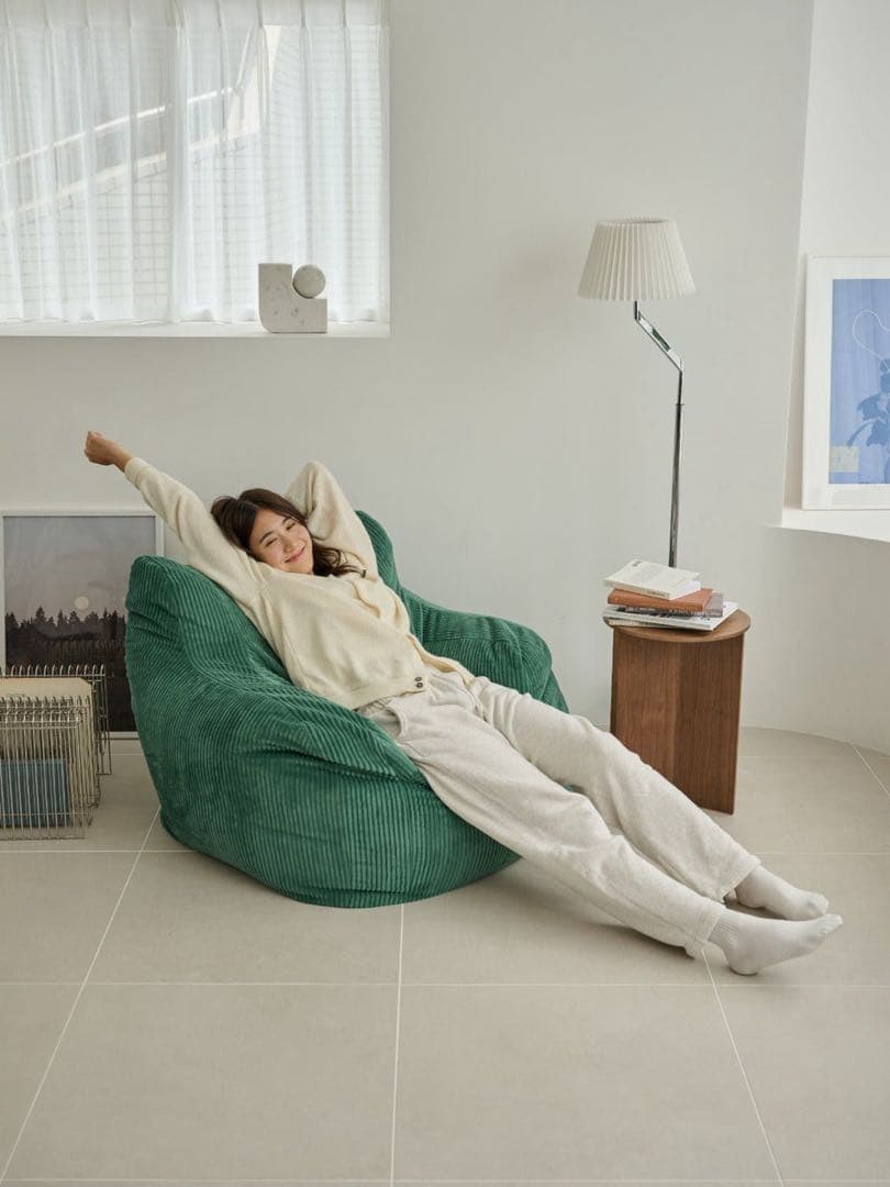 LOOSY 1人掛けビーズソファ　コーデュロイ グリーン