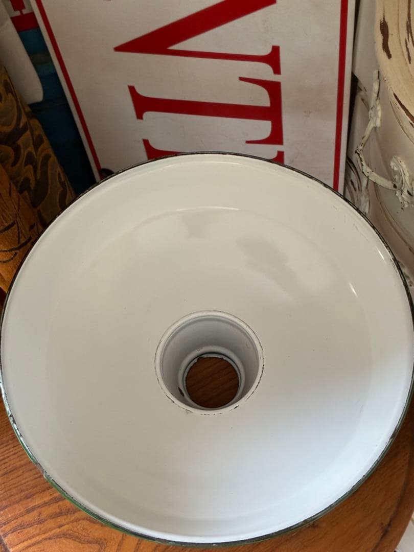 青柳アンティーク　ホーロー　ランプ　シェード　グリーン　30センチ　美品