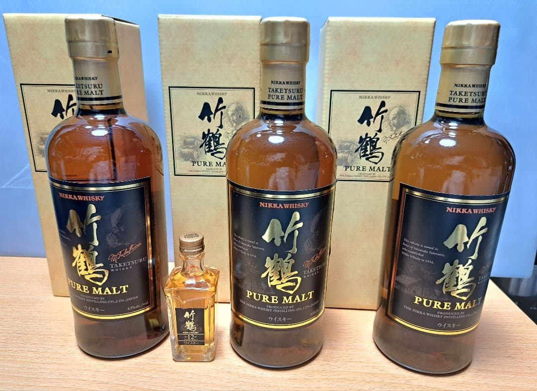 ニッカウイスキー 竹鶴 ピュアモルト 3本セット　プラス　12年ミニチュア