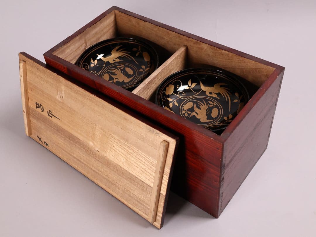 【MA723】木製漆器 長寛写 金蒔絵 黒塗木皿 二十客 吉祥鶴 菓子皿 小皿
