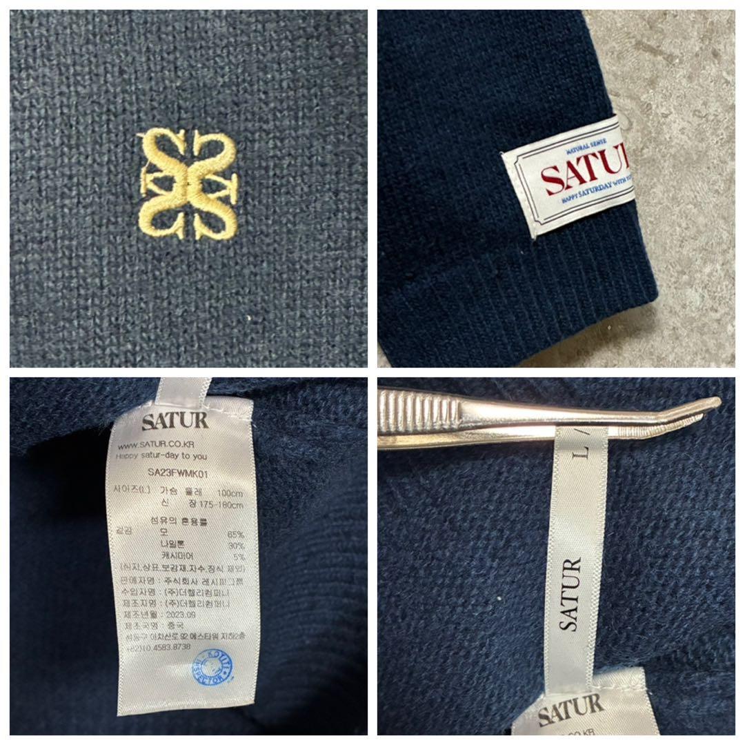 SATUR セター アシンメトリーニット セーター 刺繍ワンポイント ネイビー