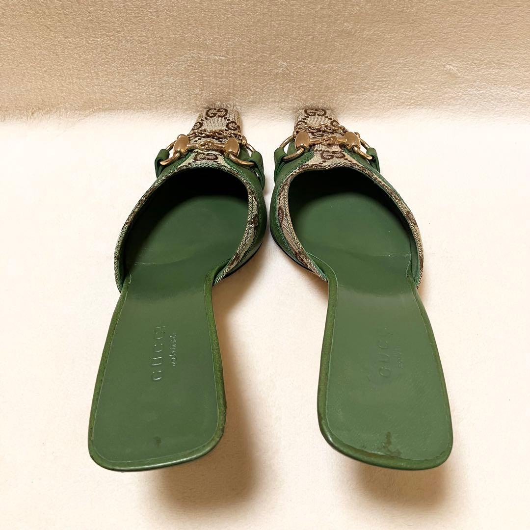 GUCCI グリーン ミュール GGマーク 23.5cm メタル金具付