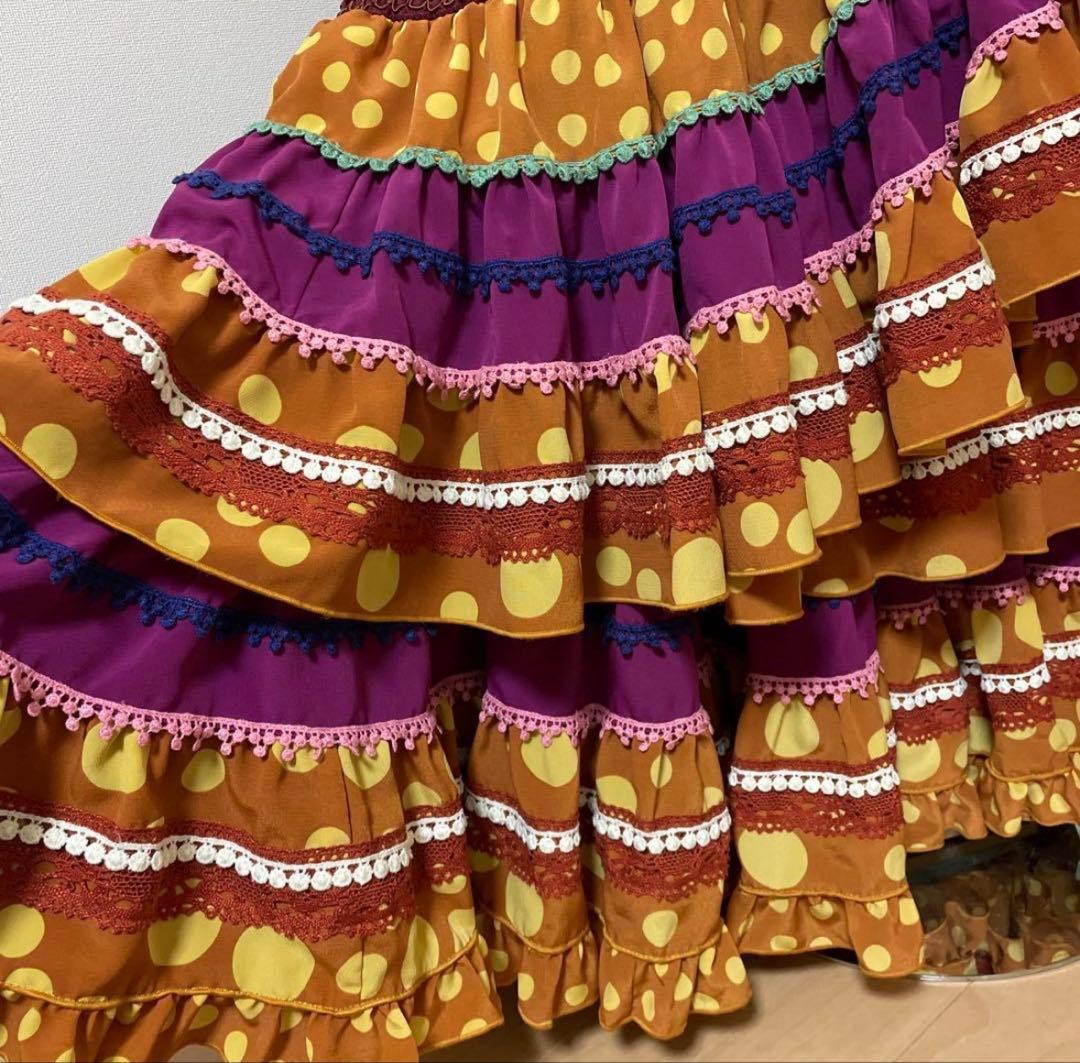 Sonia Johnes フラメンコドレス 茶色と黄色の水玉ワンピース3サイズ