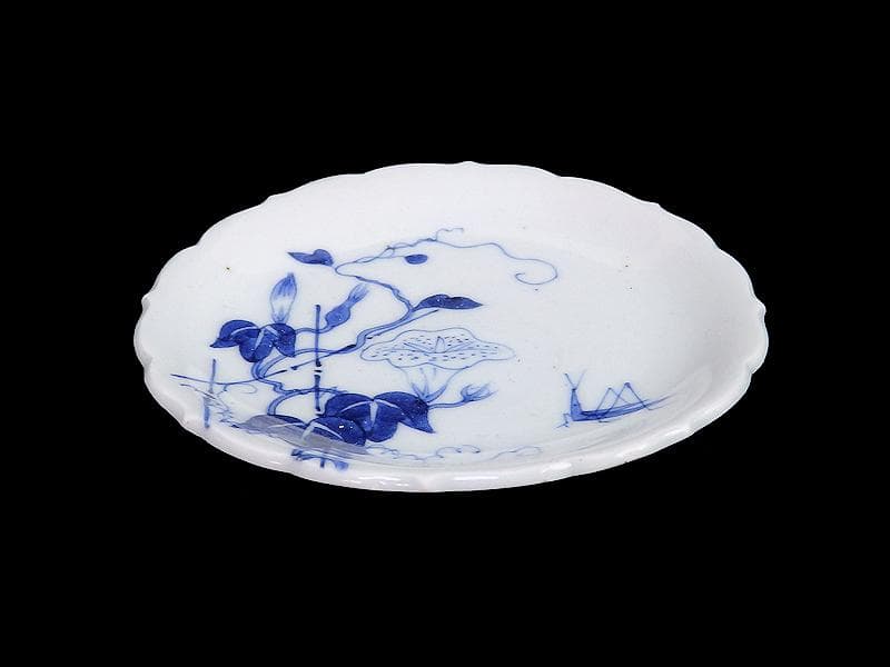 古伊万里　染付　朝顔にバッタの図　豆皿　手塩皿　D815AS-CQf