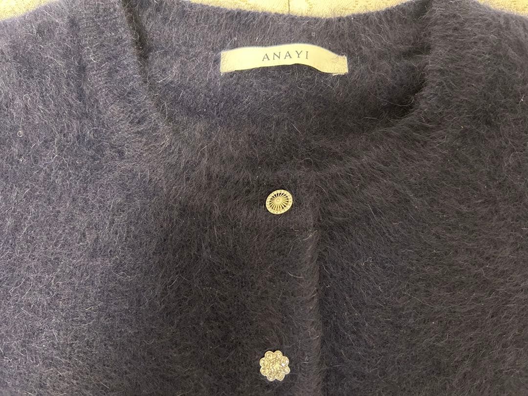 【美品】ANAYI フラッフィアソート釦カーディガン 38
