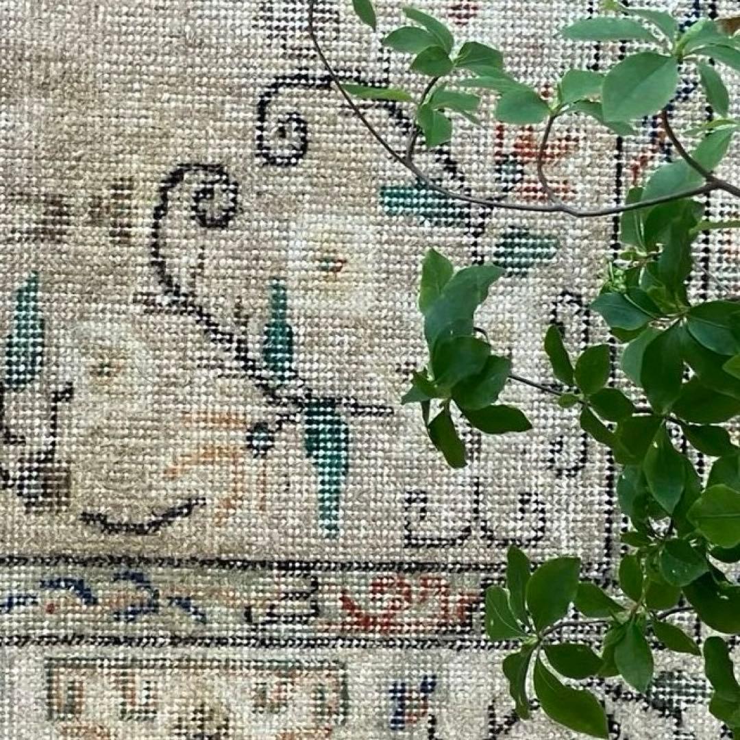 シノワズリ✳︎109×200ロイヤルミルクティー　グリーン　トルコヴィンテージラグ