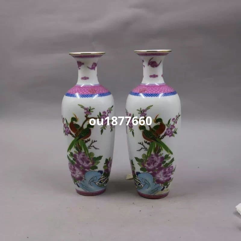 パステルインコ花鳥吉祥紋花瓶 景徳鎮 陶磁器 装飾品 現代工芸品 美術品 置物