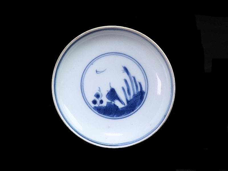 古伊万里　染錦　河骨紋の図　広東型　蓋茶碗　５客　C859AS-CEw