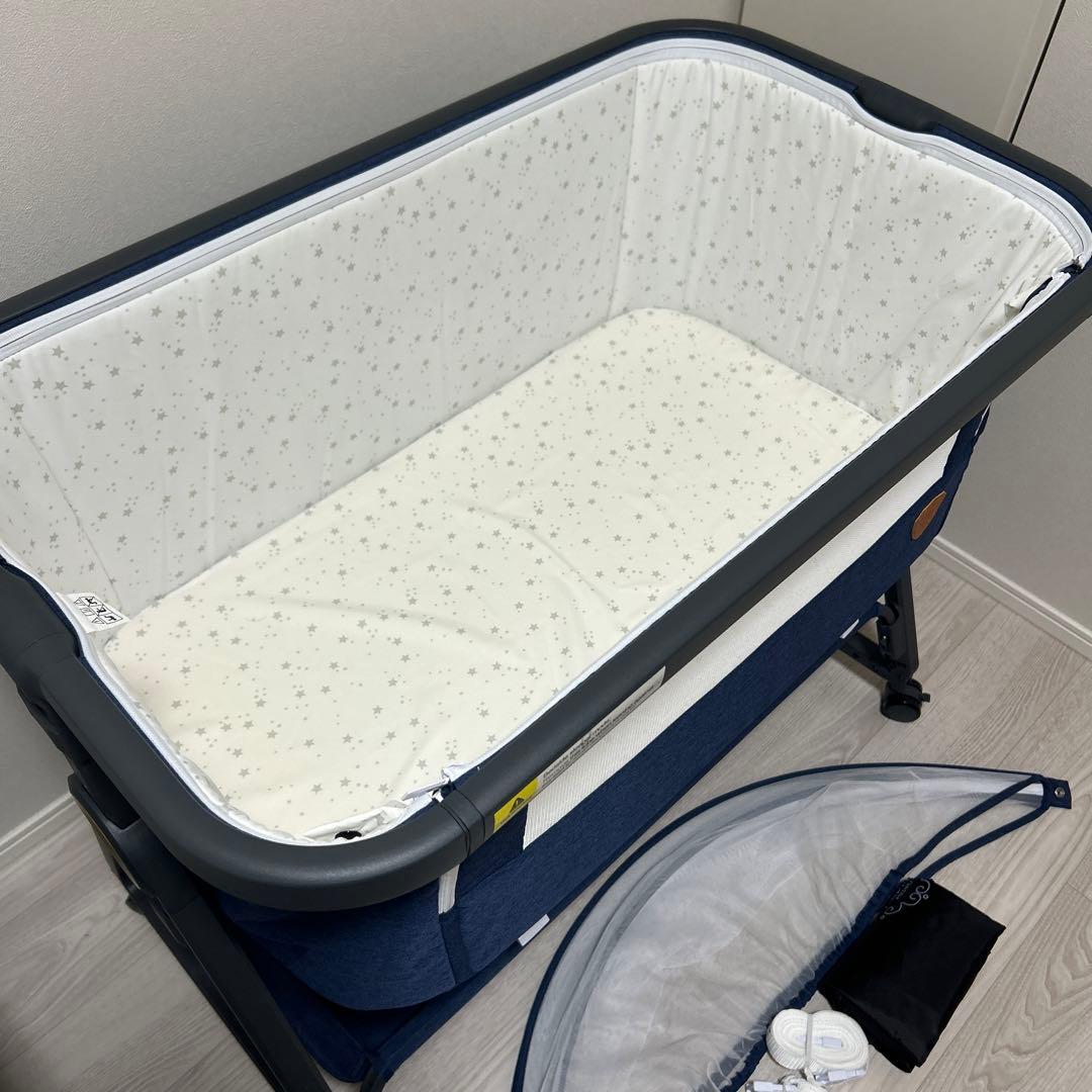 【美品】HZDMJ ベビーベッド 折りたたみ　ネイビー コンパクト出産準備