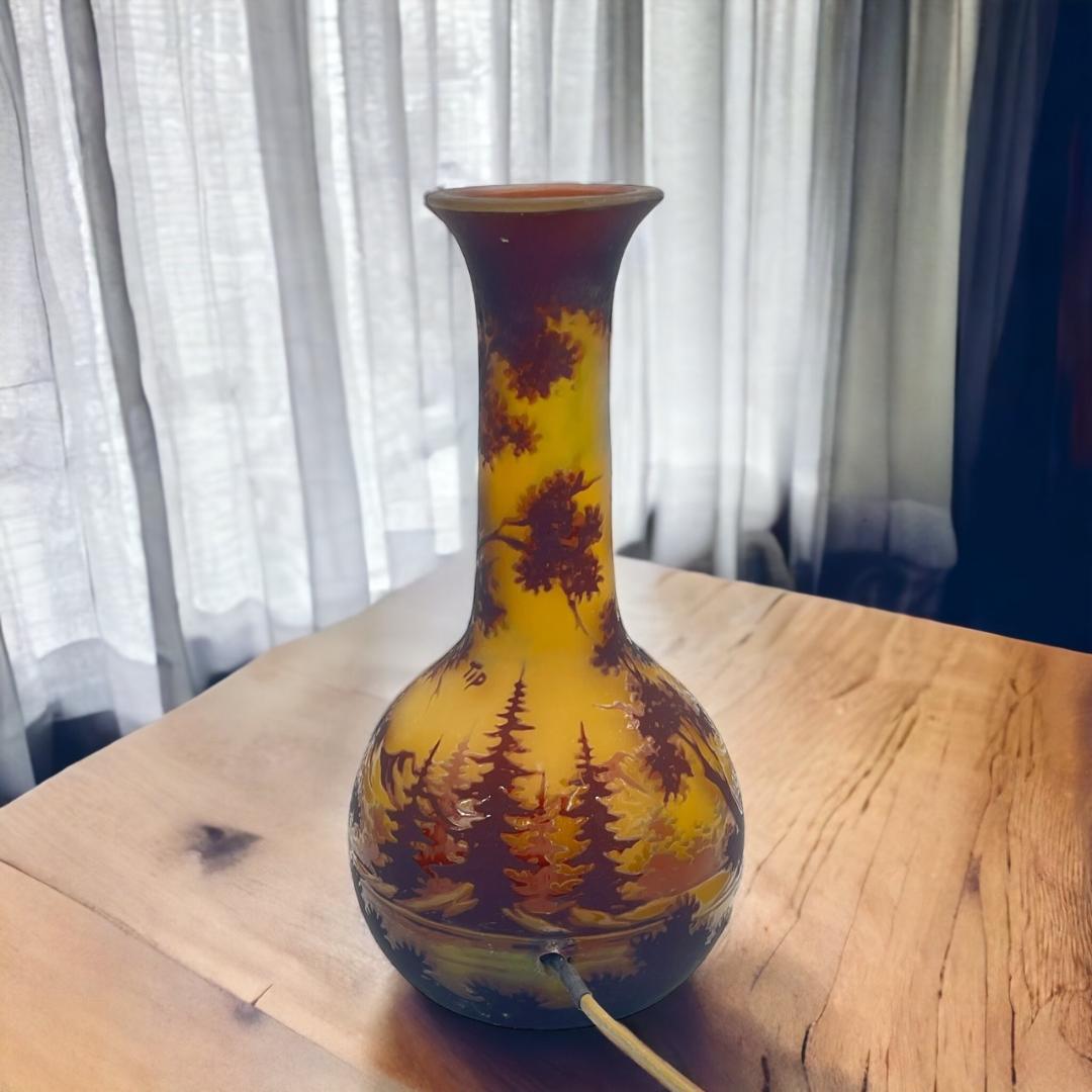 エミールガレ　鶴首型　照明　高さ24cm 被せガラス