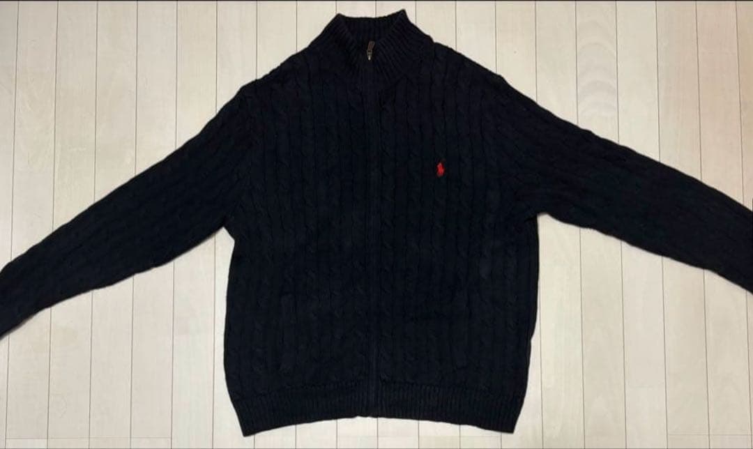 ポロラルフローレン フルジップアップ ケーブルニット ネイビー