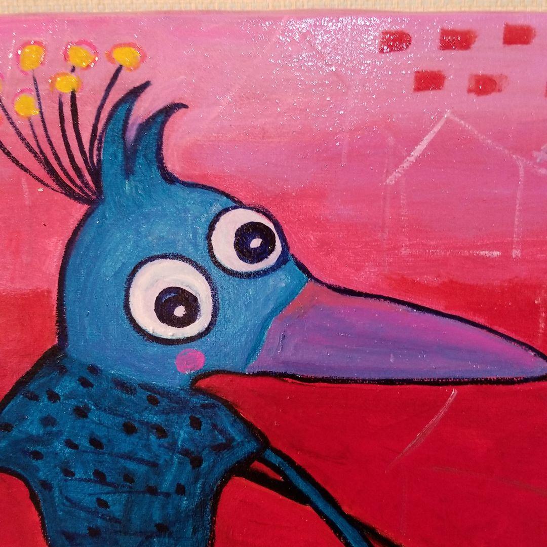 油絵　専用　何度もフラフープに入る鳥