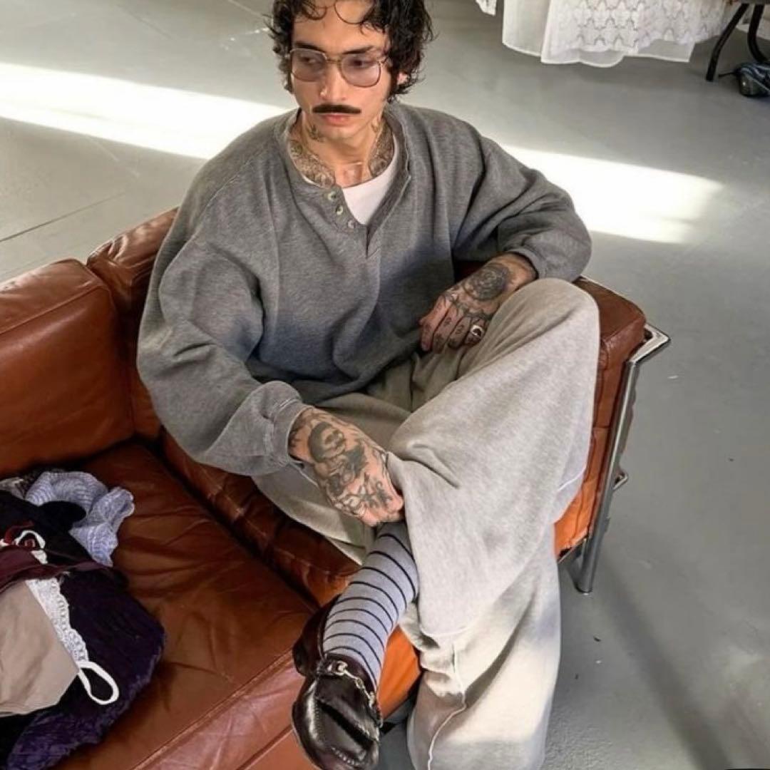 【vintage】希少　USA製　ヘンリーネックニット　グレー　古着　一点物