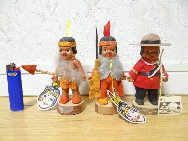 新品 ビンテージ カナダ製 インディアン エスキモー フィギュア 人形 当時物
