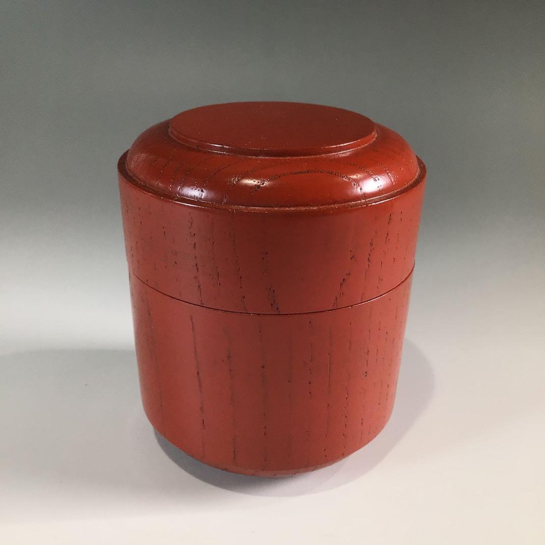 Ｐ５９９　薄茶器　『木製』『石村英一作』『朱塗』『棗』　共箱　茶道具