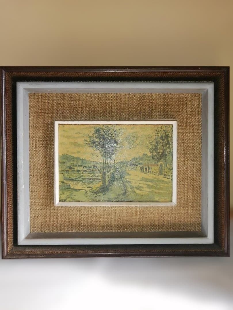 複製画　クロード・モネ「ブージヴァルの橋」AIによる結果　レトロな額縁