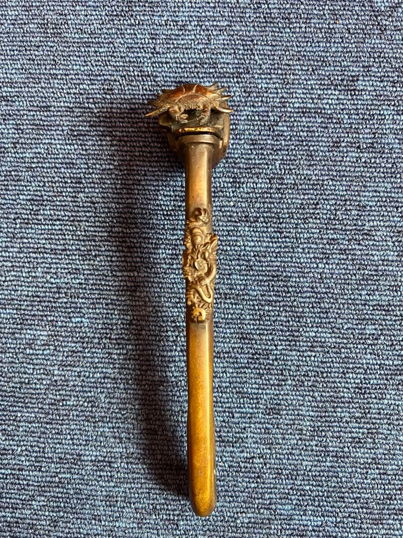 1192  銅製　カニ　龍文　矢立　墨壺　提げ物　書道具　文房具　骨董品