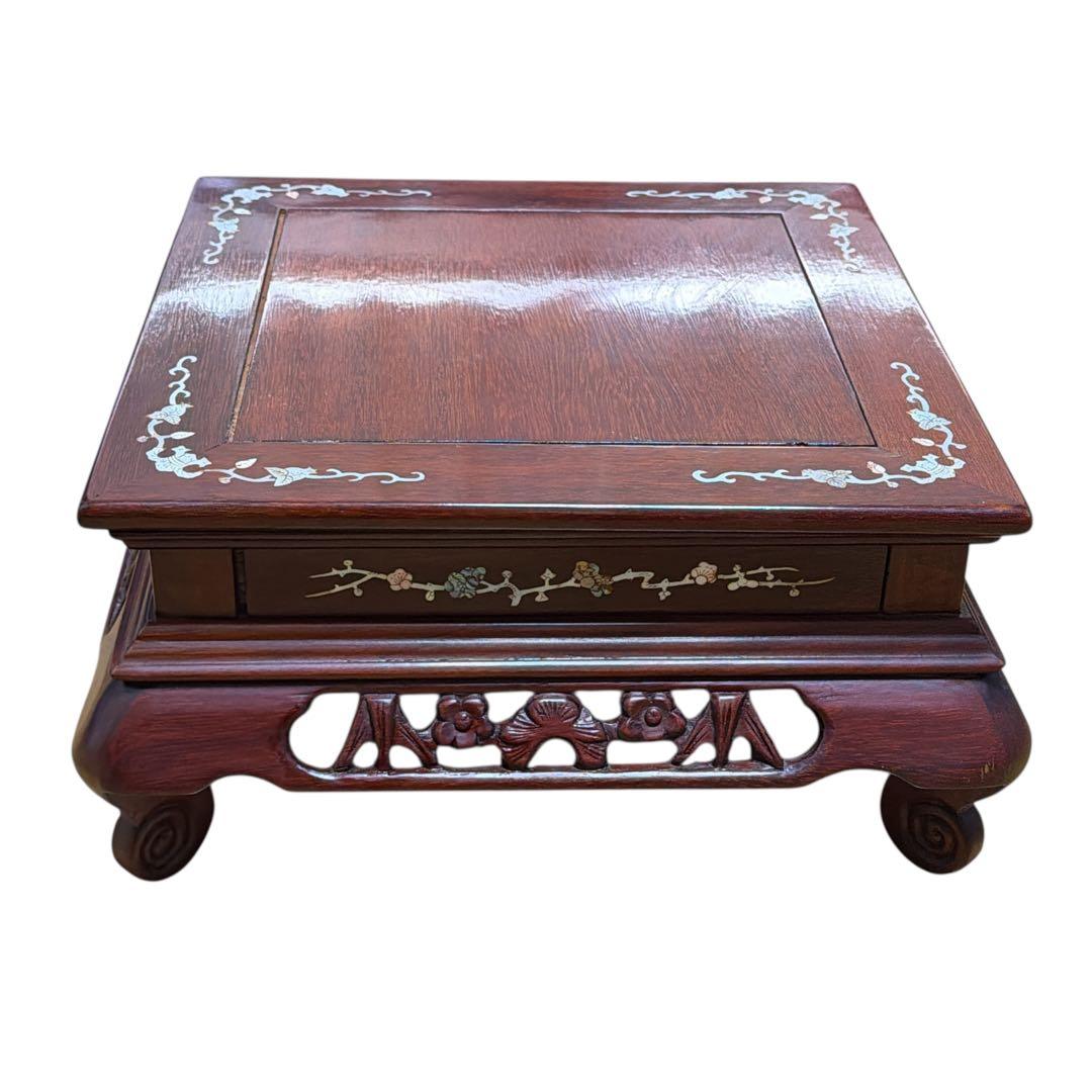 高級唐木 花台 螺鈿細工 透かし彫り 床の間 和インテリア 華道 飾り台