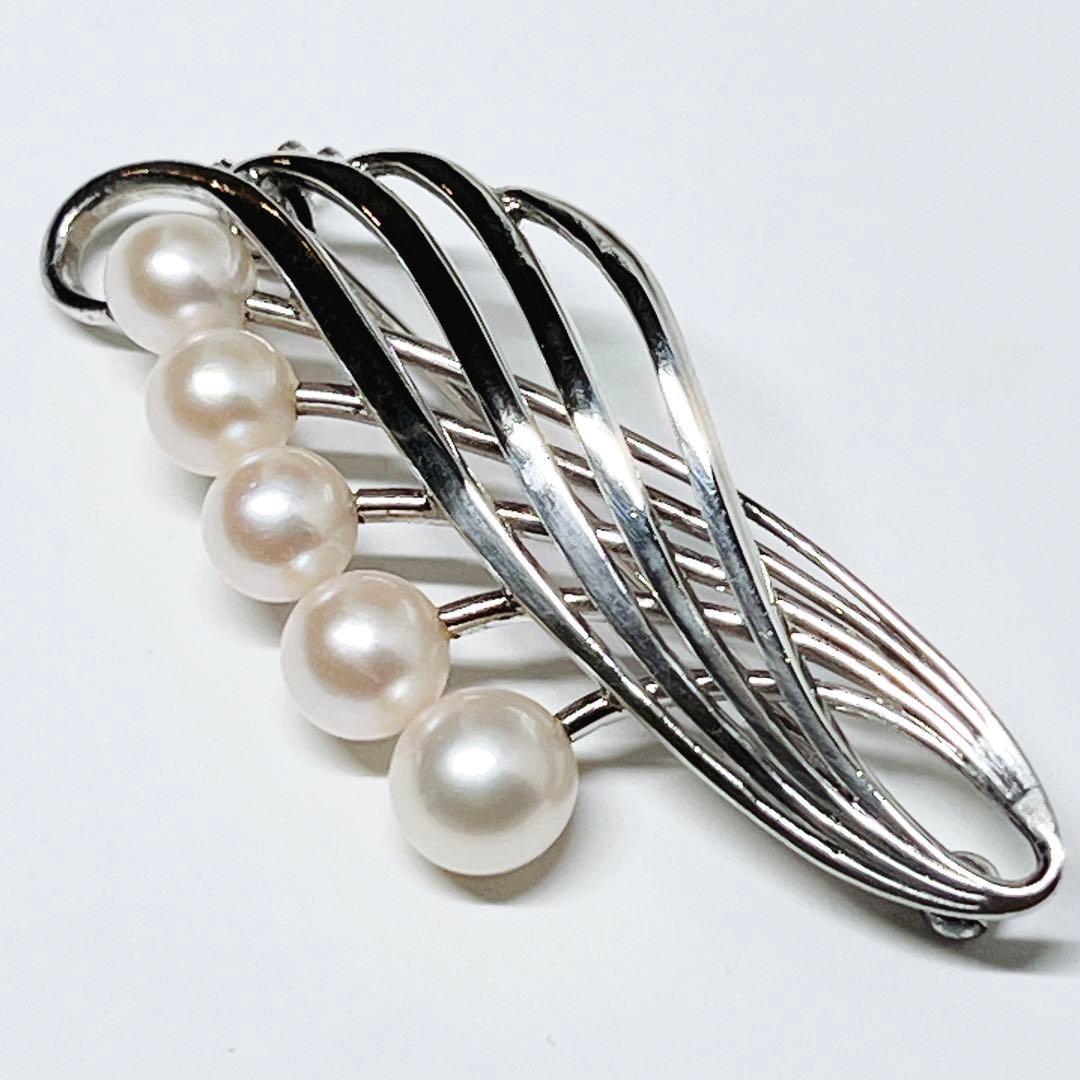 MIKIMOTO ミキモト パール　ブローチ　コサージュ　シルバー　リーフ