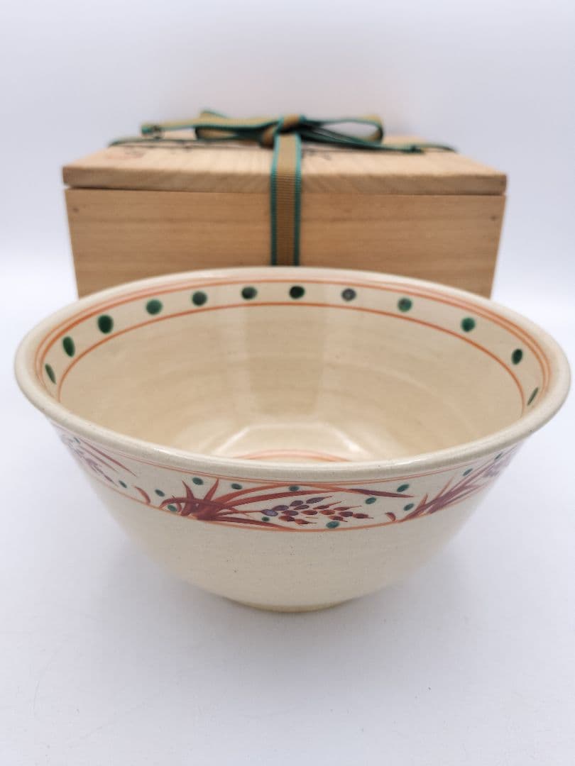 c115赤絵 菓子器 佐久間勝山 木箱 茶道具 古物　勝古窯　萬古