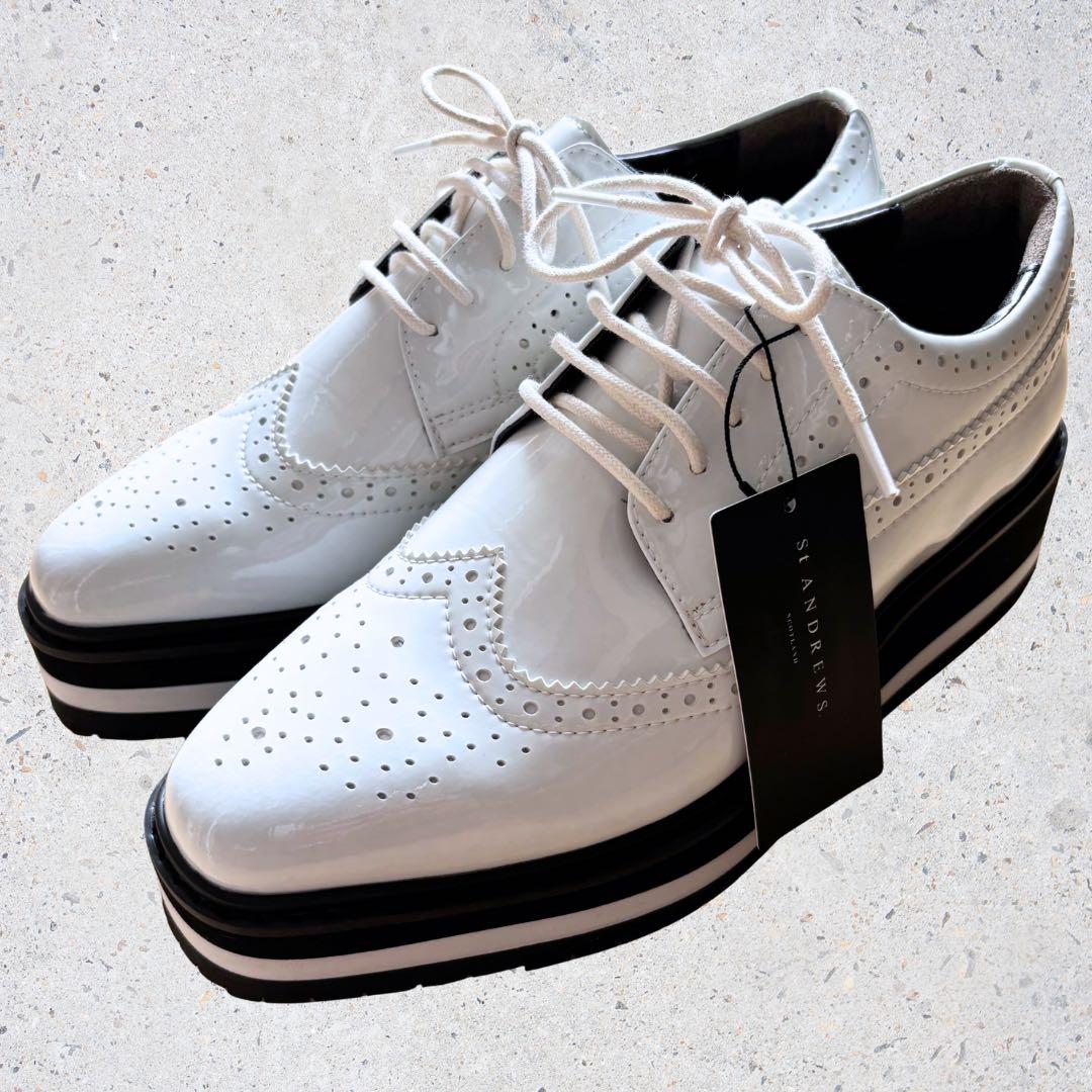 【未使用タグ付】St.ANDREWSゴルフシューズ エナメル厚底ウィングチップ