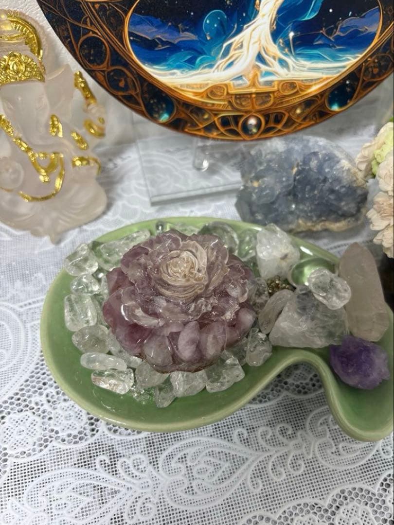 オルゴナイト フリルなバラ デザートローズ＆ ディープローズクォーツ