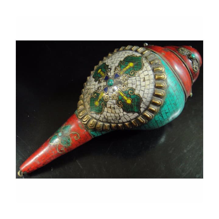 ◆チベット密教法具 法螺貝（シャンカ）羯磨（カツマ)-5