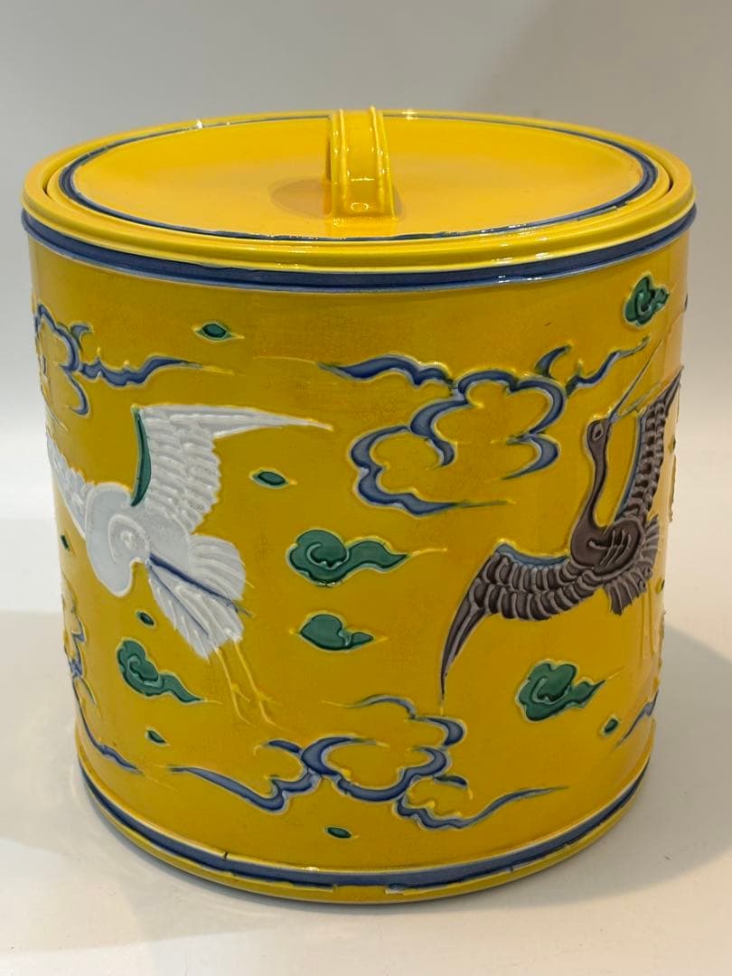 茶道具 皆具 叶松谷 黄交趾雲鶴 水指 建水 蓋置 尺立 共箱