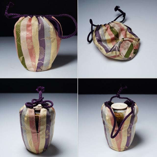 市野信水　丹波肩衝茶入　仕服：笹蔓緞子　共箱　茶道具　濃茶