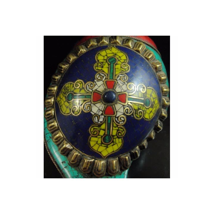 ◆チベット密教法具 法螺貝（シャンカ）羯磨（カツマ)-4