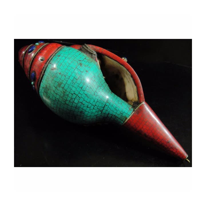 ◆チベット密教法具 法螺貝（シャンカ）羯磨（カツマ)-4