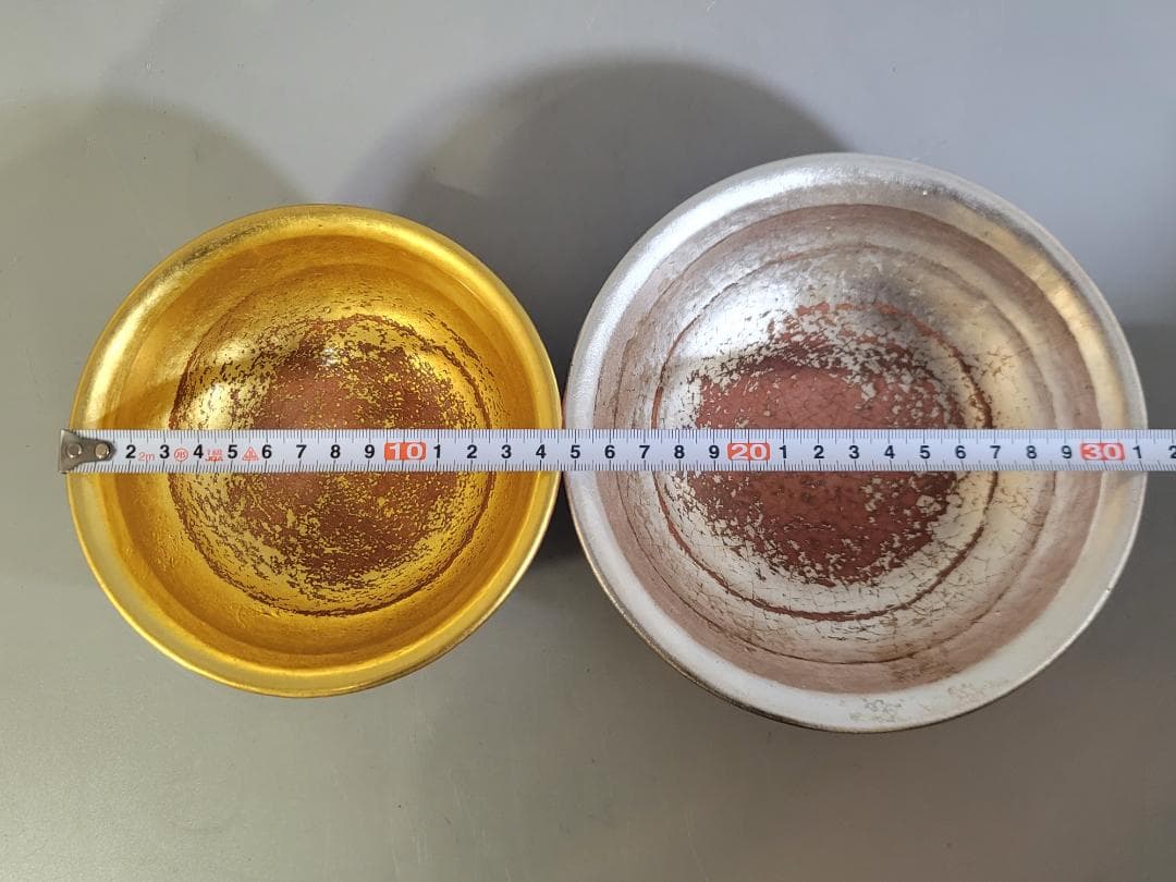 茶道具 嶋台茶碗 赤楽 金銀 一対 共箱 DT746