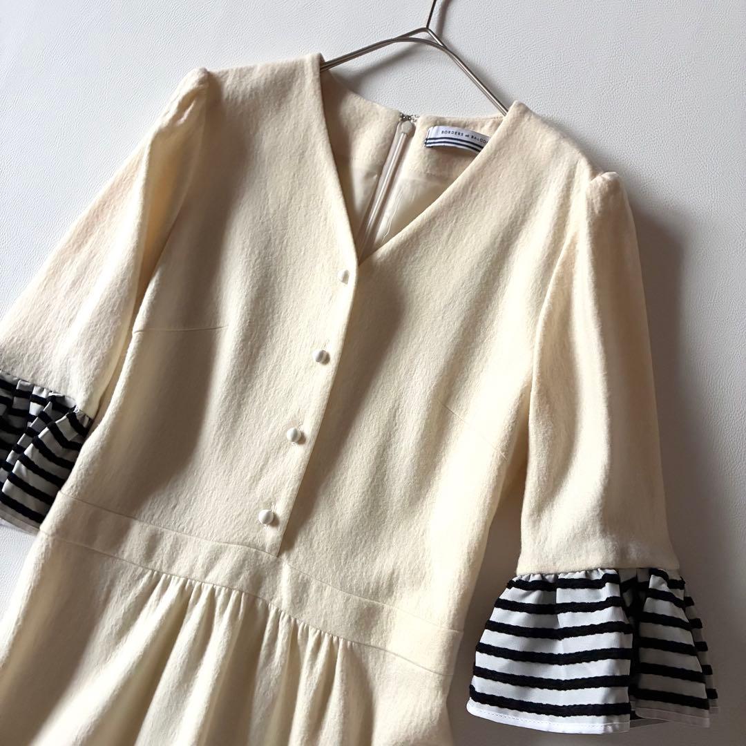 ボーダーズアットバルコニー　ティアードドレス　ワンピース　ウール　フリル袖　36