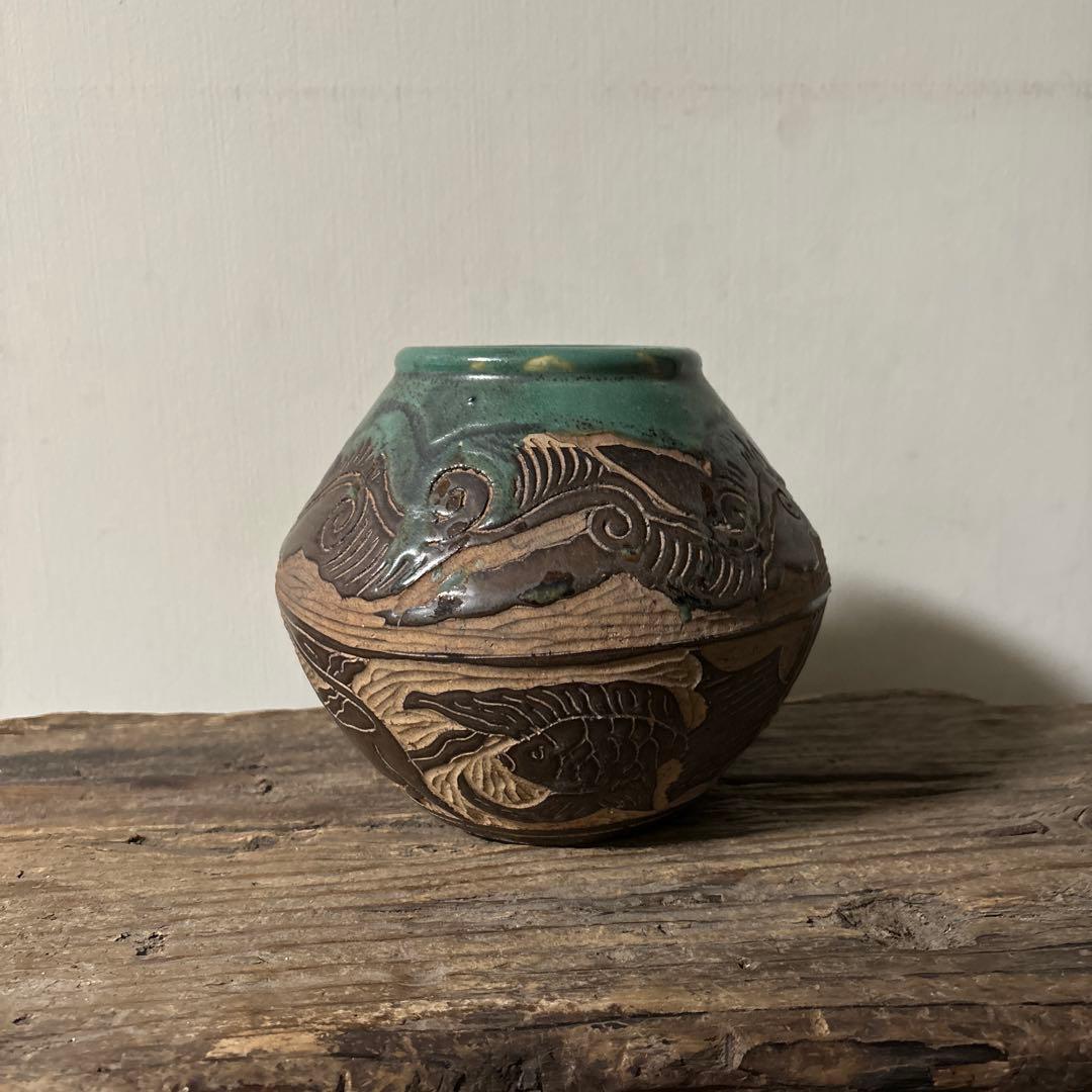 琉球古典焼　壺　古民芸.やちむん.壺屋焼.古道具.骨董品.アンティーク　検:李朝