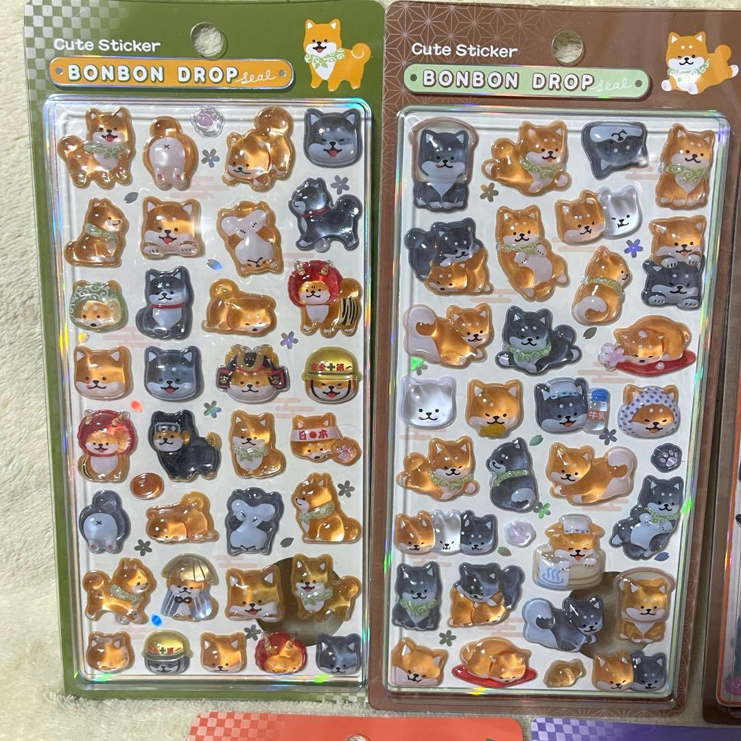 【正規品】ボンボンドロップシール　和柄　柴犬　古都巡り　忍者　日本食　お相撲さん