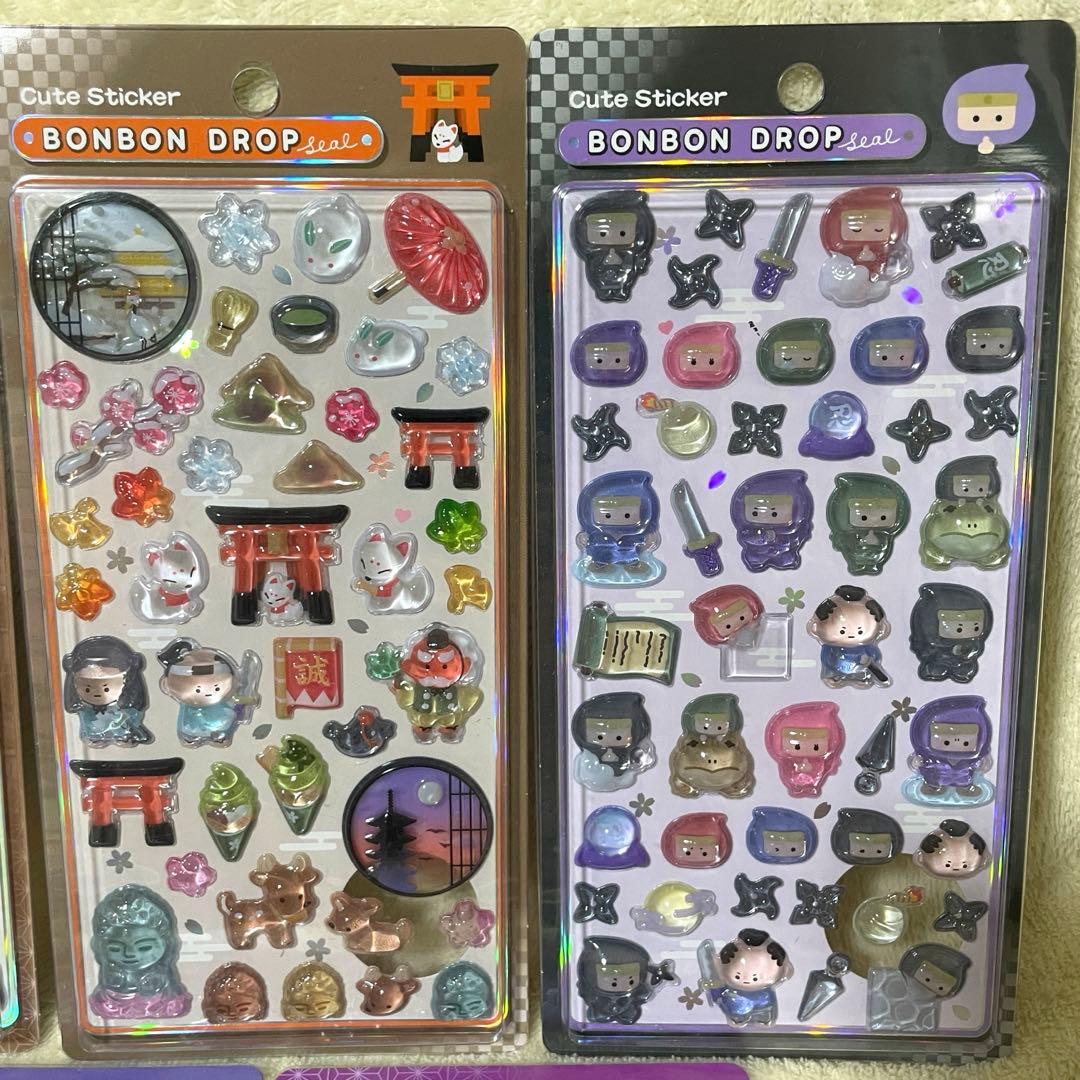 【正規品】ボンボンドロップシール　和柄　柴犬　古都巡り　忍者　日本食　お相撲さん