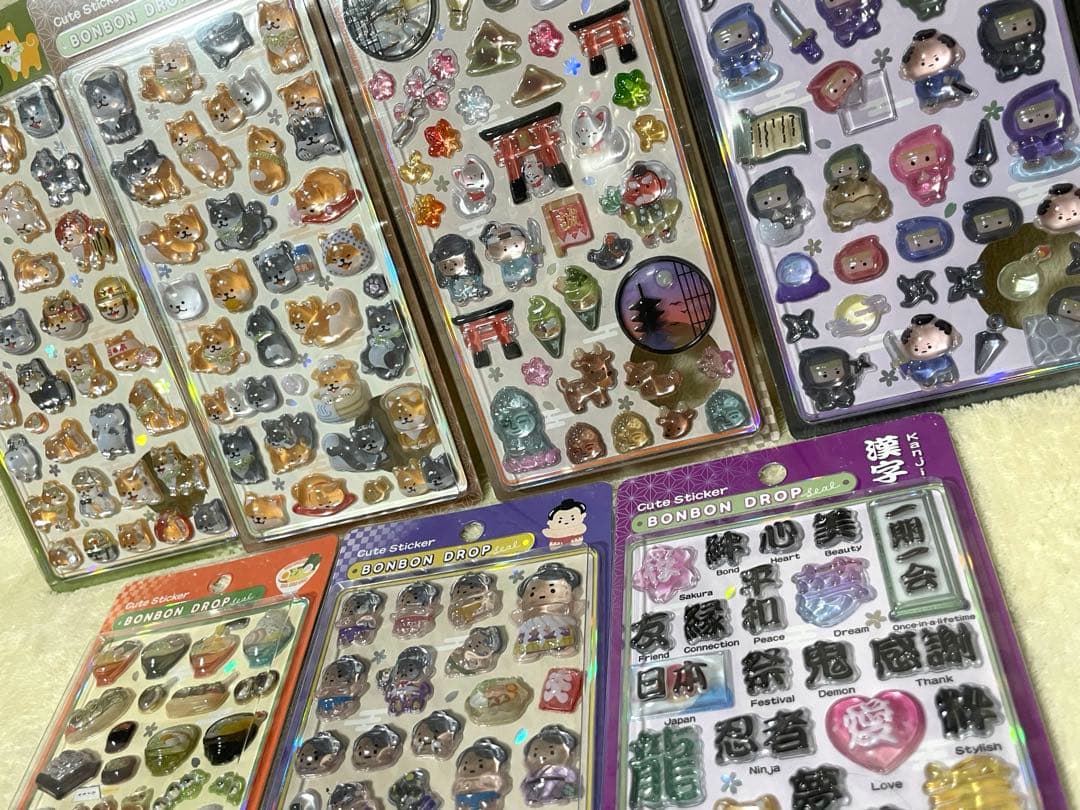 【正規品】ボンボンドロップシール　和柄　柴犬　古都巡り　忍者　日本食　お相撲さん