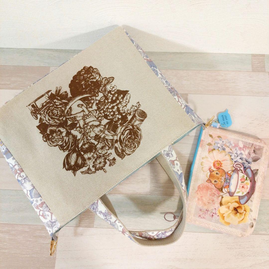 専用☆大きめ 上マチファスナートート＆ ポーチ☆ ジョリーフルール