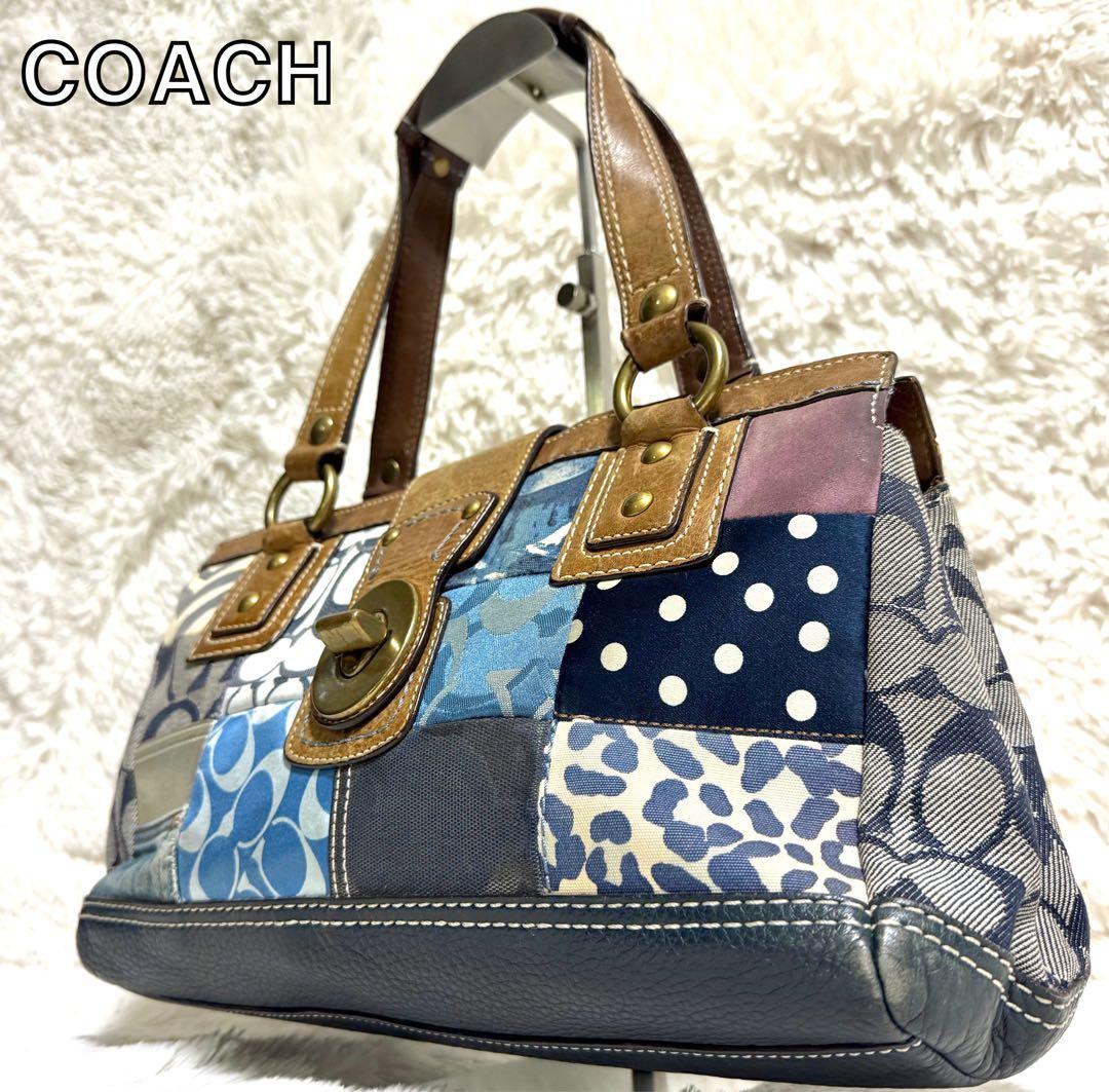 【希少】コーチ　パッチワーク ハンドバッグ ターソロック　デニム 青　10816