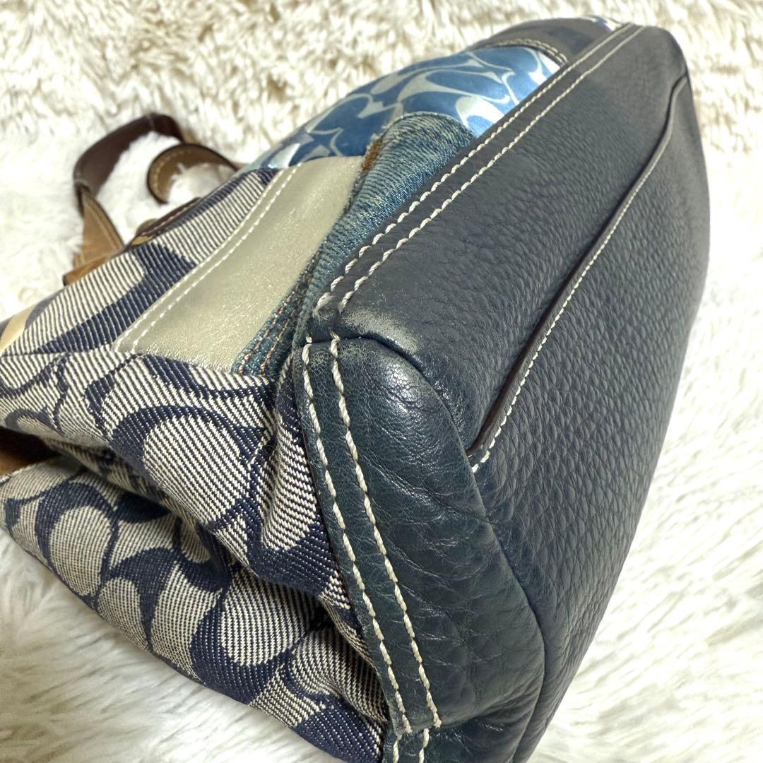 【希少】コーチ　パッチワーク ハンドバッグ ターソロック　デニム 青　10816