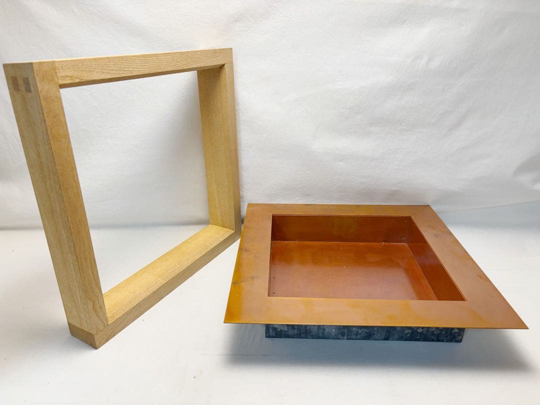 茶道具 銅製 浅型 炉壇 炉縁 2点セット 茶道 囲炉裏 煎茶道具 置炉 紙箱