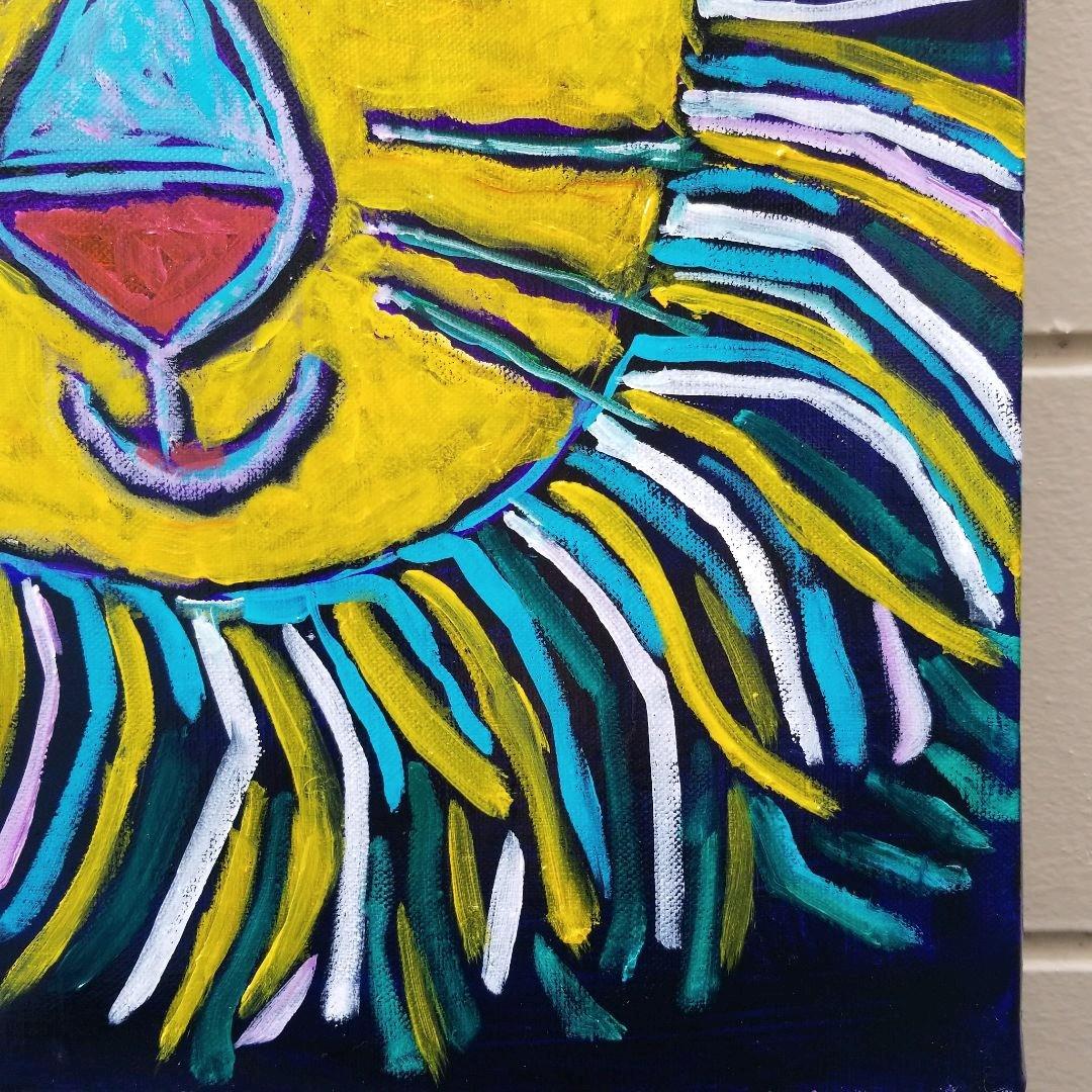 キャンバス油絵　専用　カラフルなたてがみの かわいいライオン