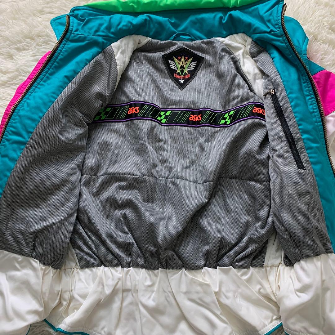 美品■アシックス レトロ　スキーウェア ホワイト マルチカラー M