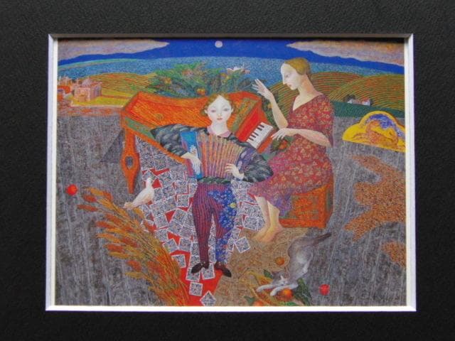 山本達郎、【旋律】、希少な大判額装用画集より、美品、日本人画家、新品額装付