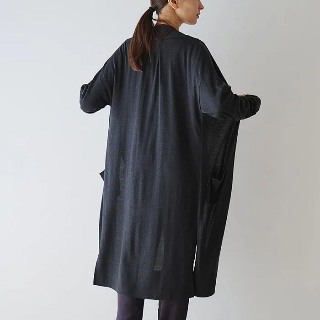 【未使用】ドレスハーセルフ　ロングカーディガン　シルク　チャコールグレー　M〜L