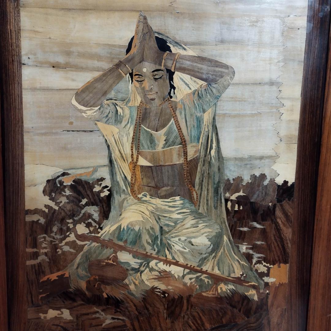 木象嵌　木製絵画　ビンテージ　54年