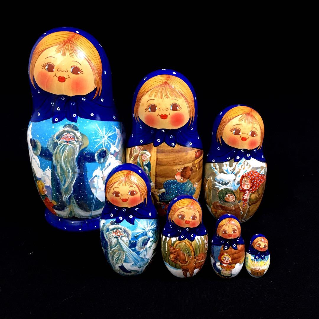 S307マトリョーシカ「モロスコ」7組 ジャンナ・ニコラエワ作 ロシア民芸