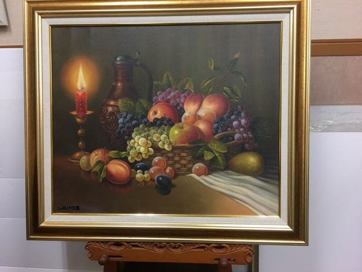 大型油絵直筆　木製高級額縁付きです