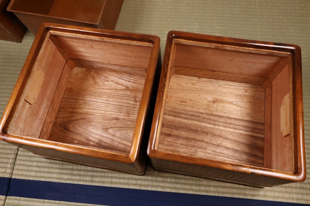 平安 象彦造 桑 網代 角形 火鉢 一対 幅32cm 古民具 木製【MB105】