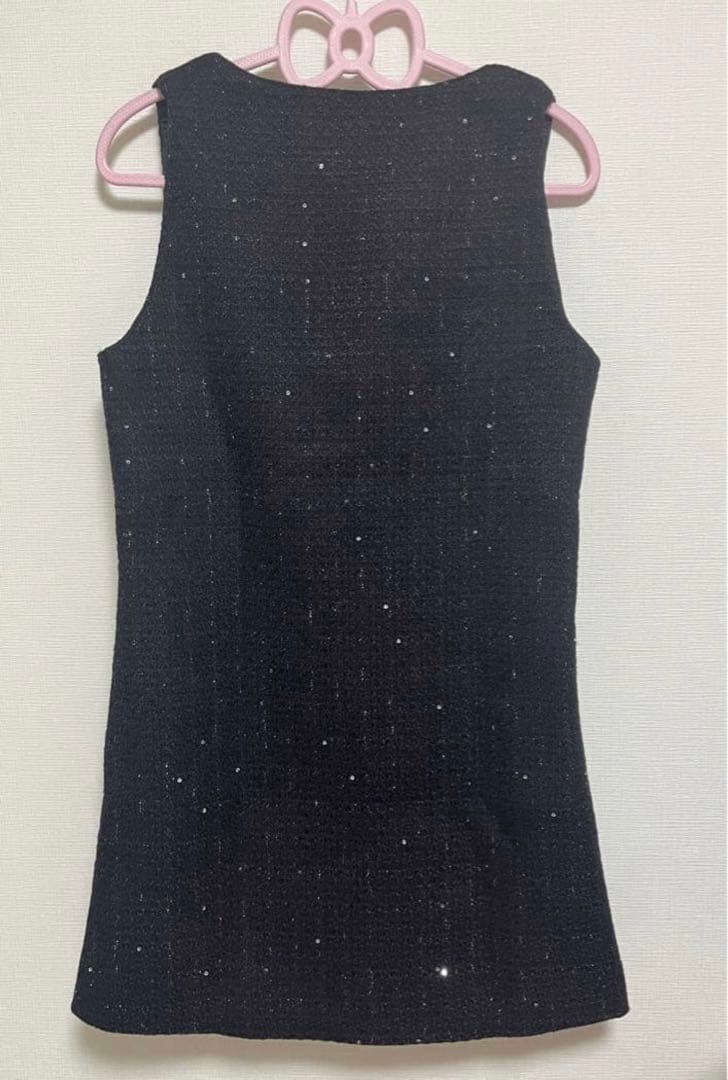 新品ダーリッチ フロントファスナーツイードミニワンピース　ブラック　フリー